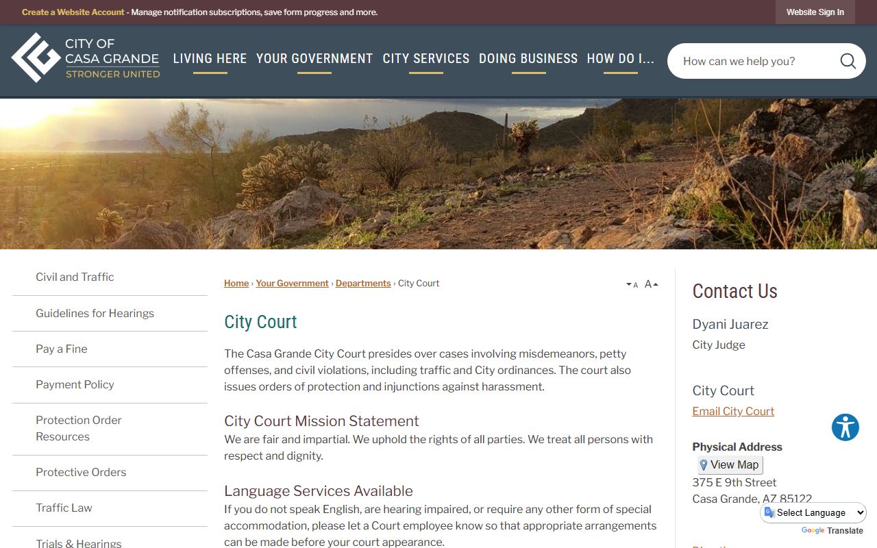 Casa Grande Municipal Court main page