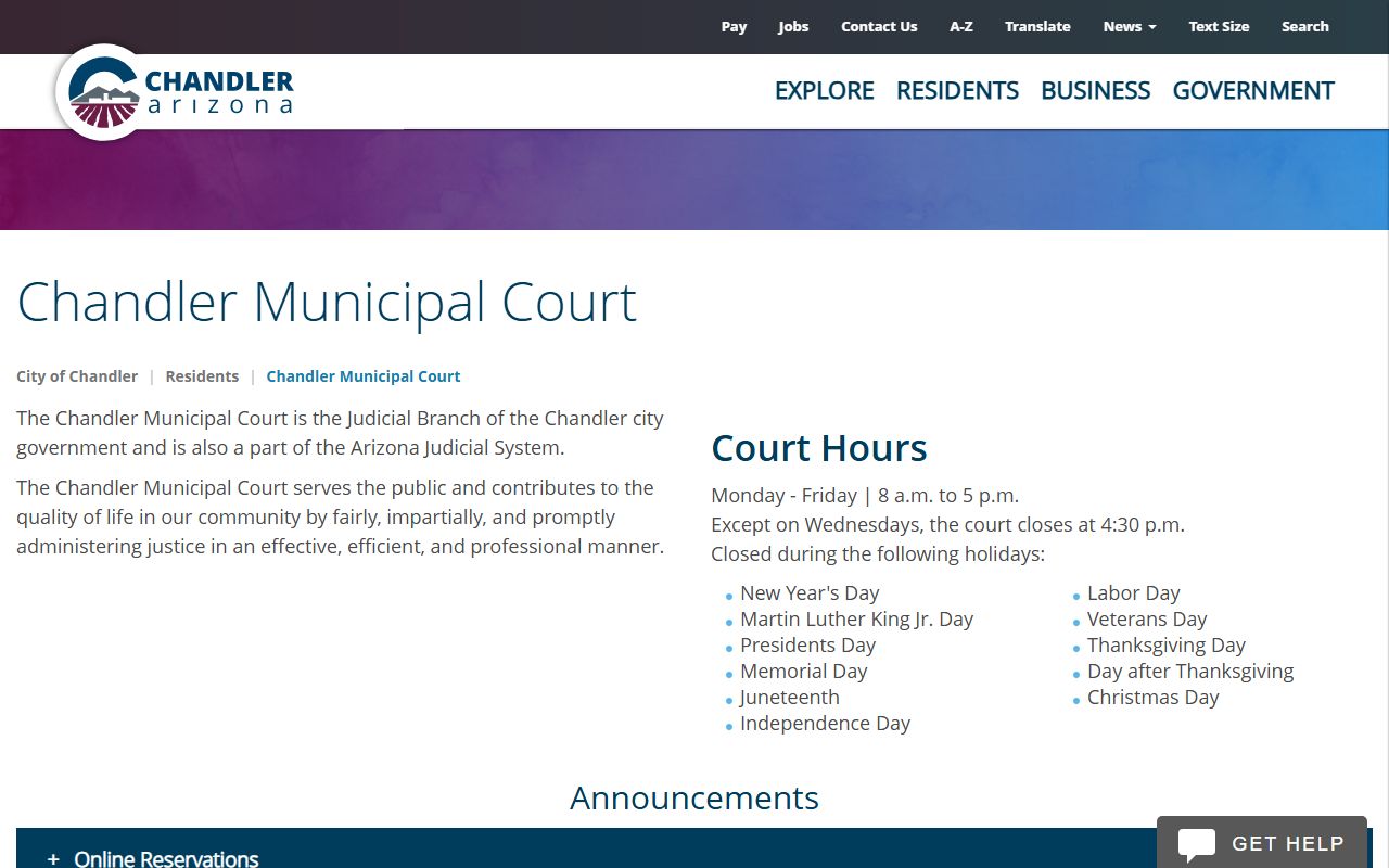 Chandler Municipal Court main page
