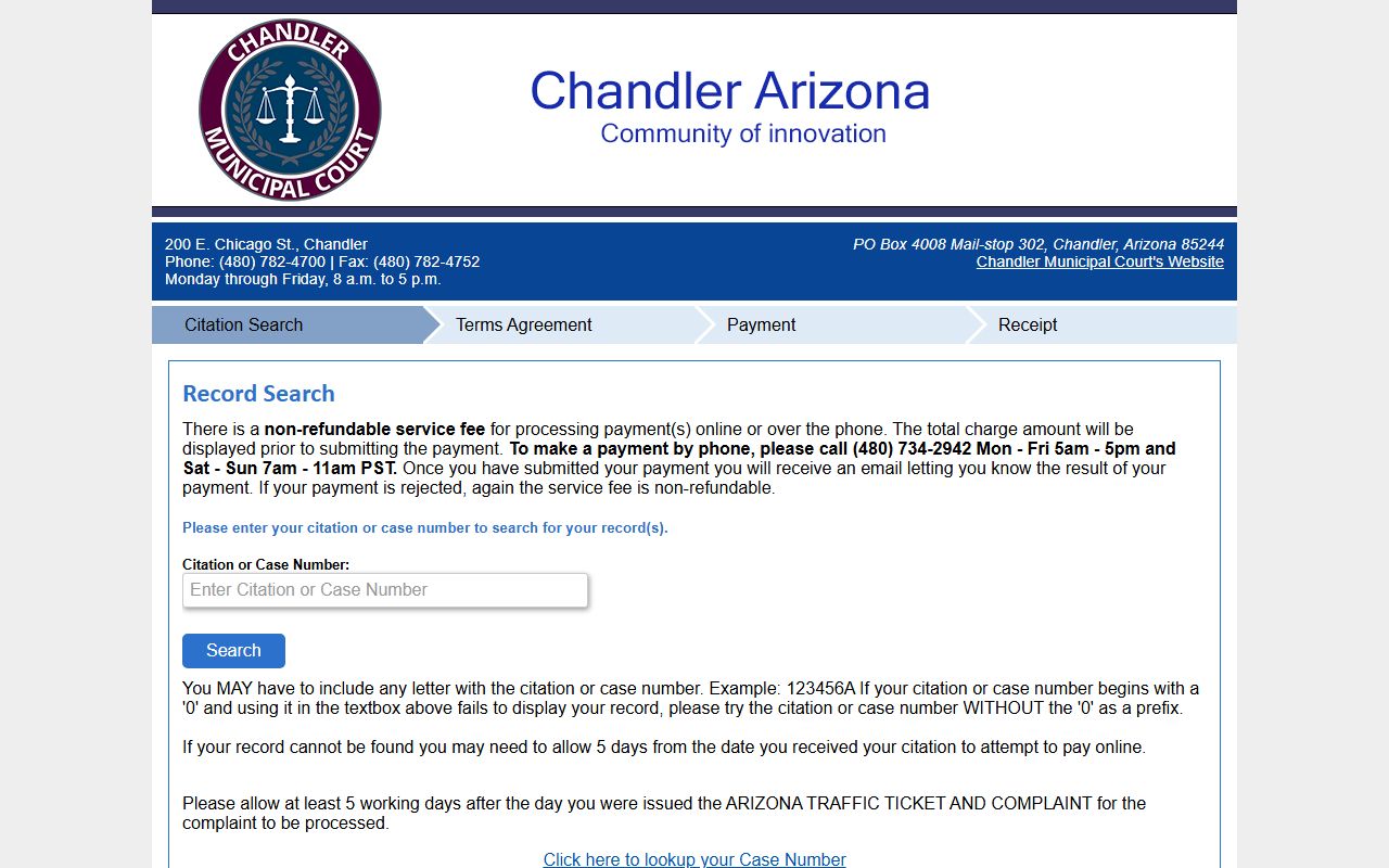 Chandler Municipal Court payment portal