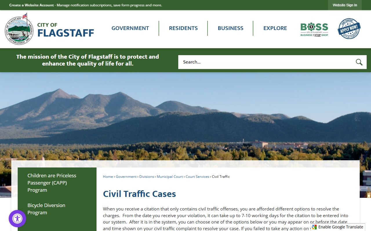 Flagstaff civil traffic information page