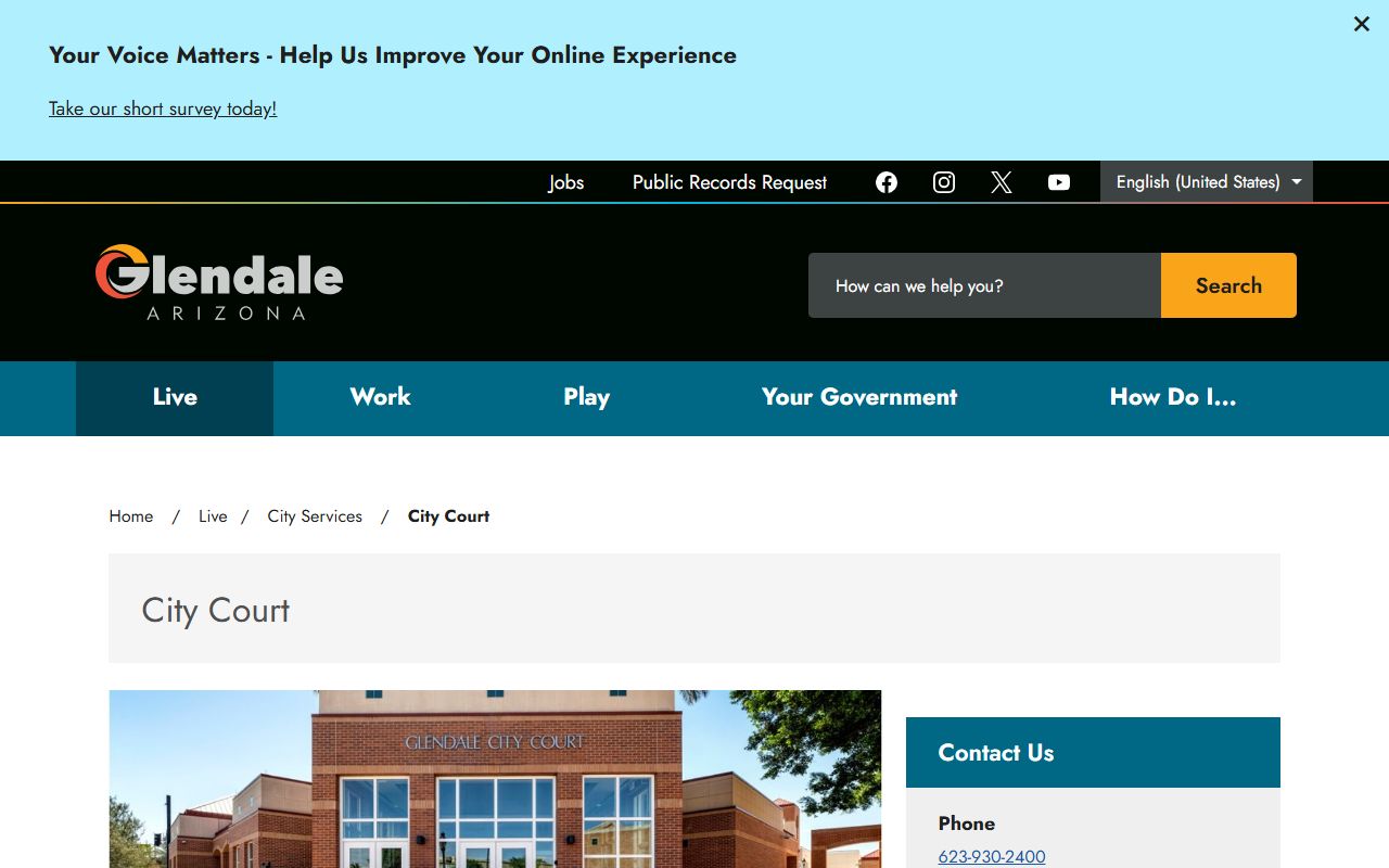 Glendale City Court main page