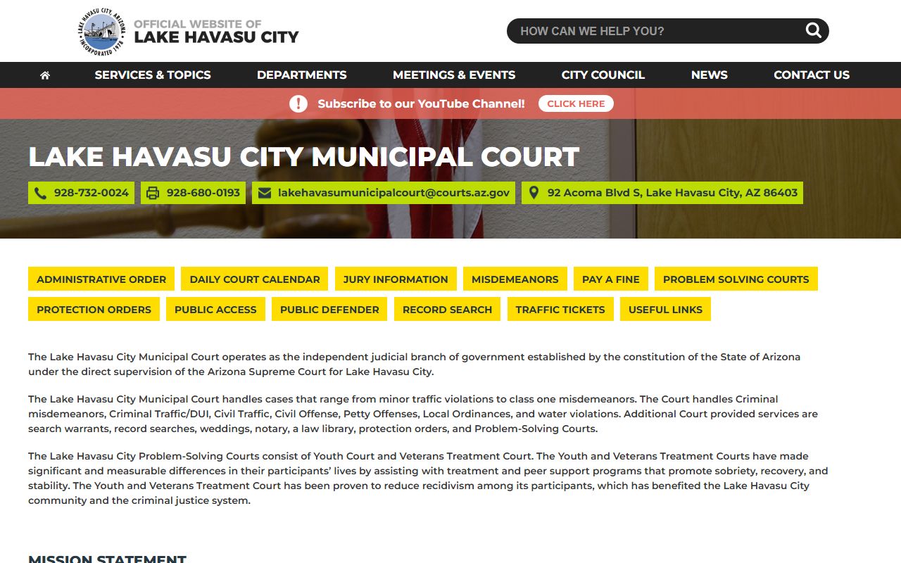 Lake Havasu City Municipal Court main page