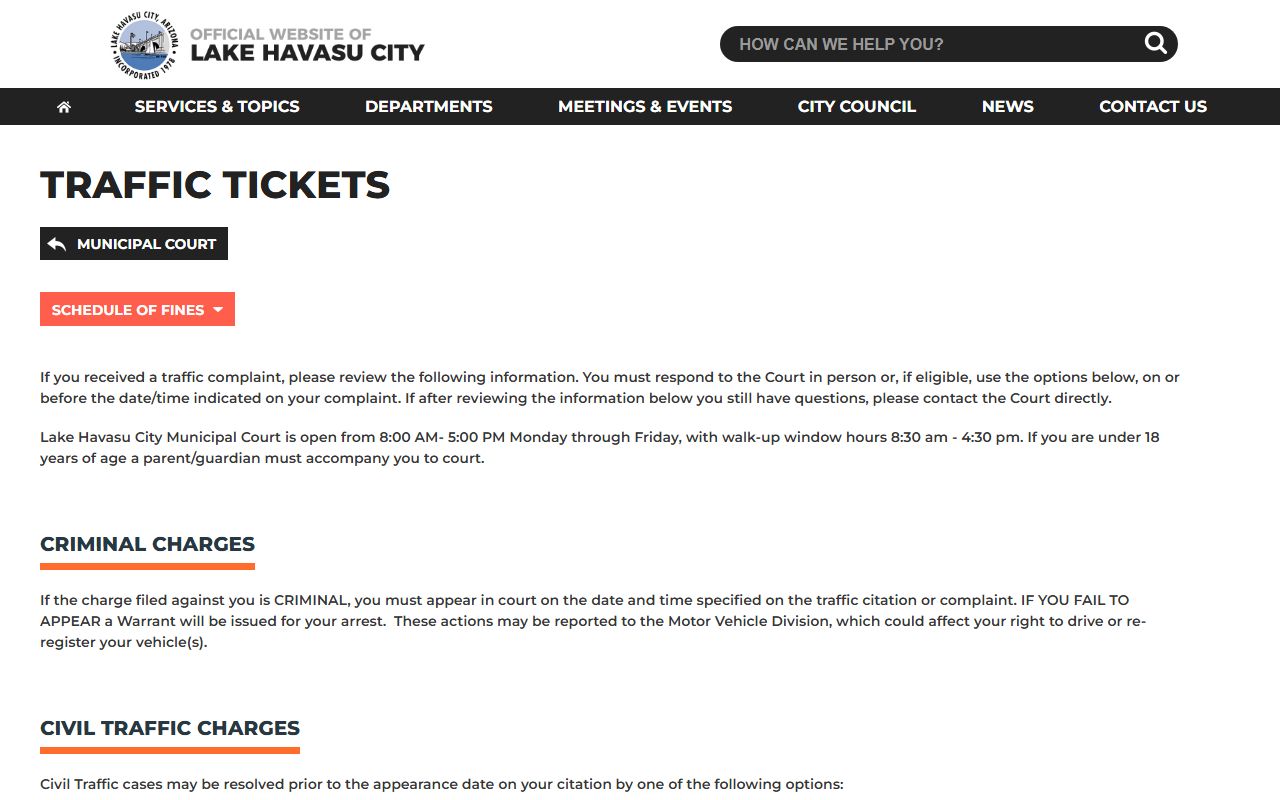 Lake Havasu City traffic ticket information