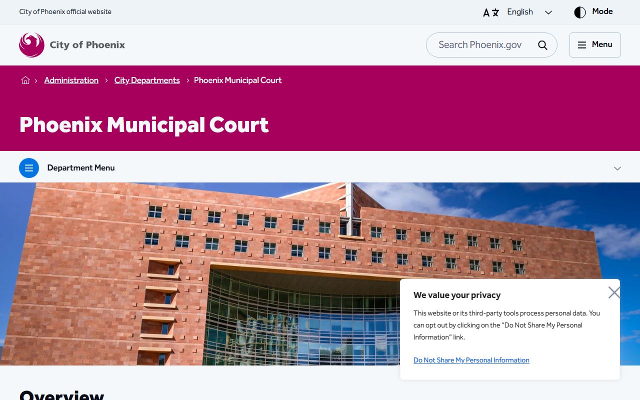Phoenix Municipal Court main page