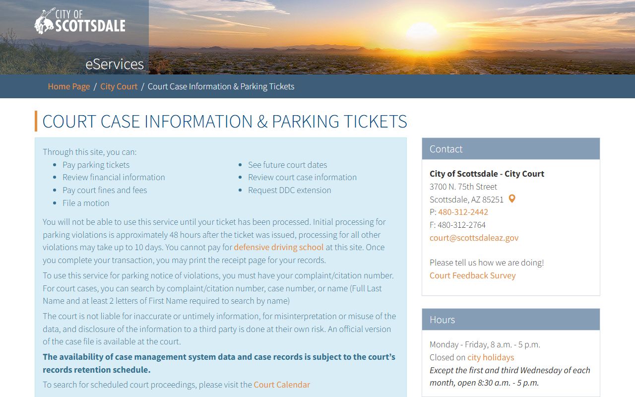 Scottsdale eServices case search portal