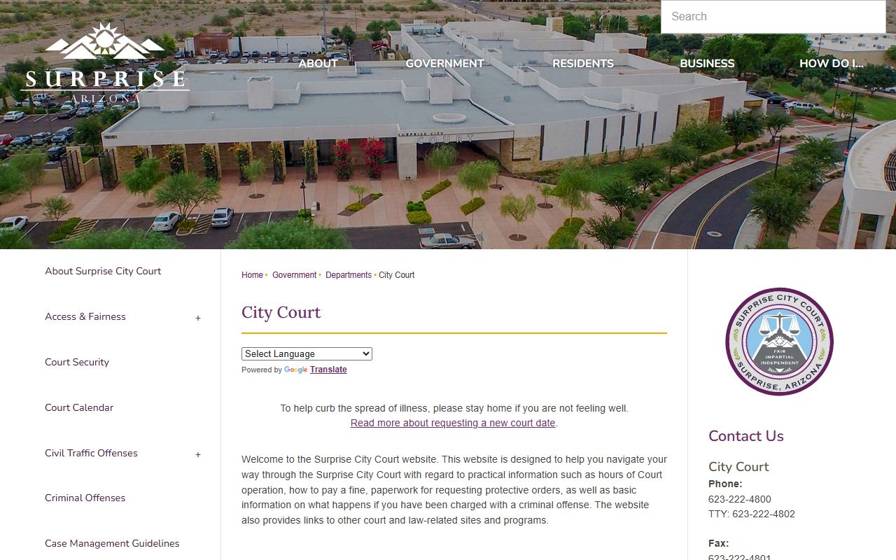 Surprise Municipal Court website