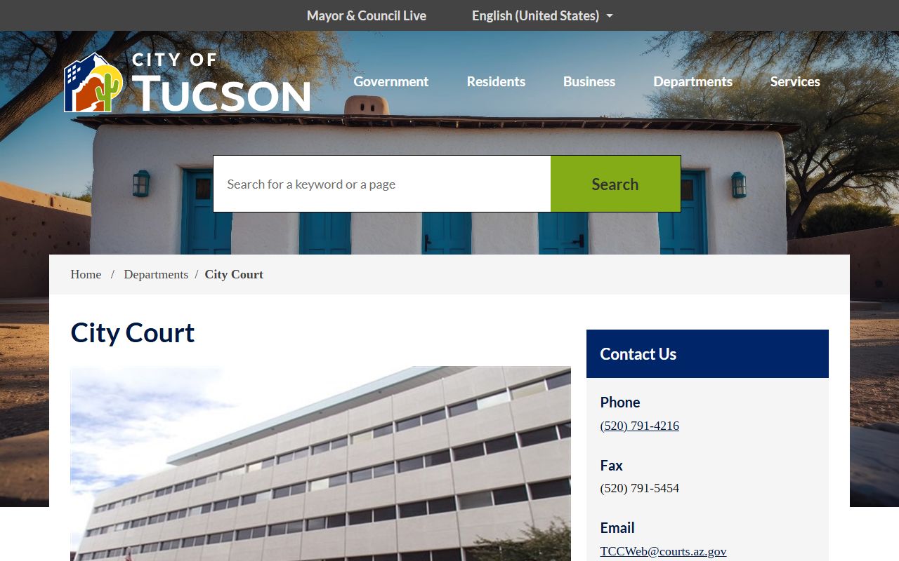 Tucson City Court main page
