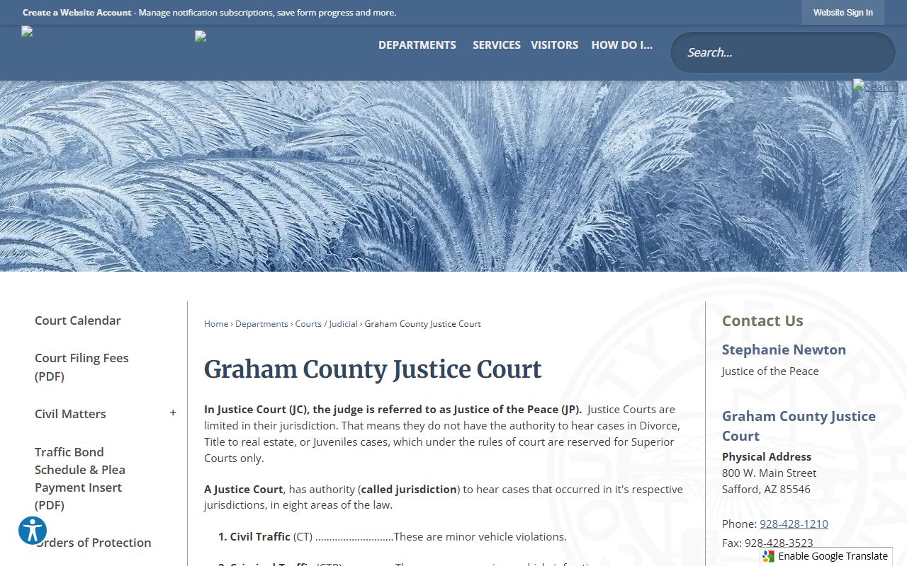 Graham County Justice Court main page
