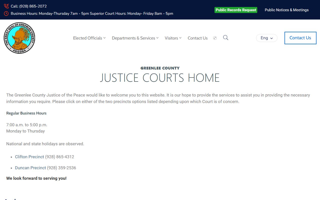 Greenlee County Justice Courts main page