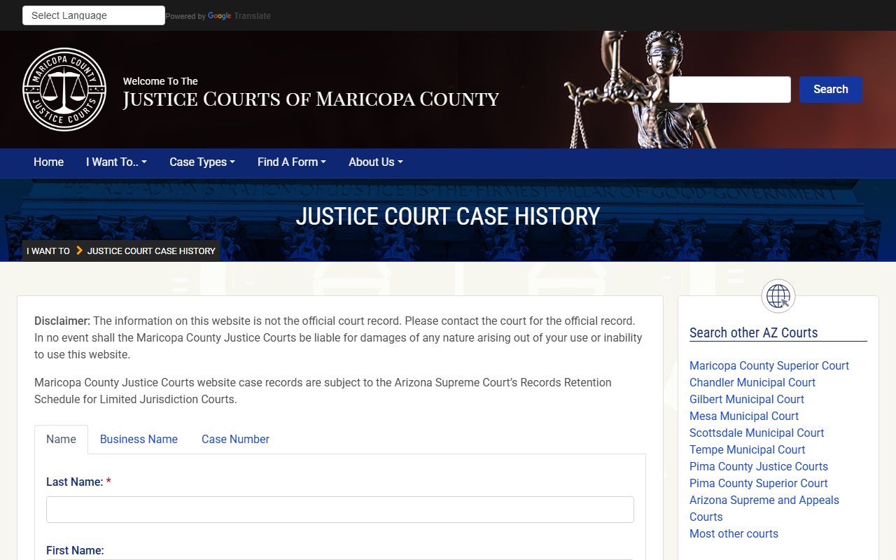 Maricopa County case search database