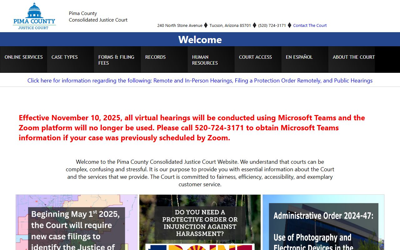 Pima County Justice Court main page