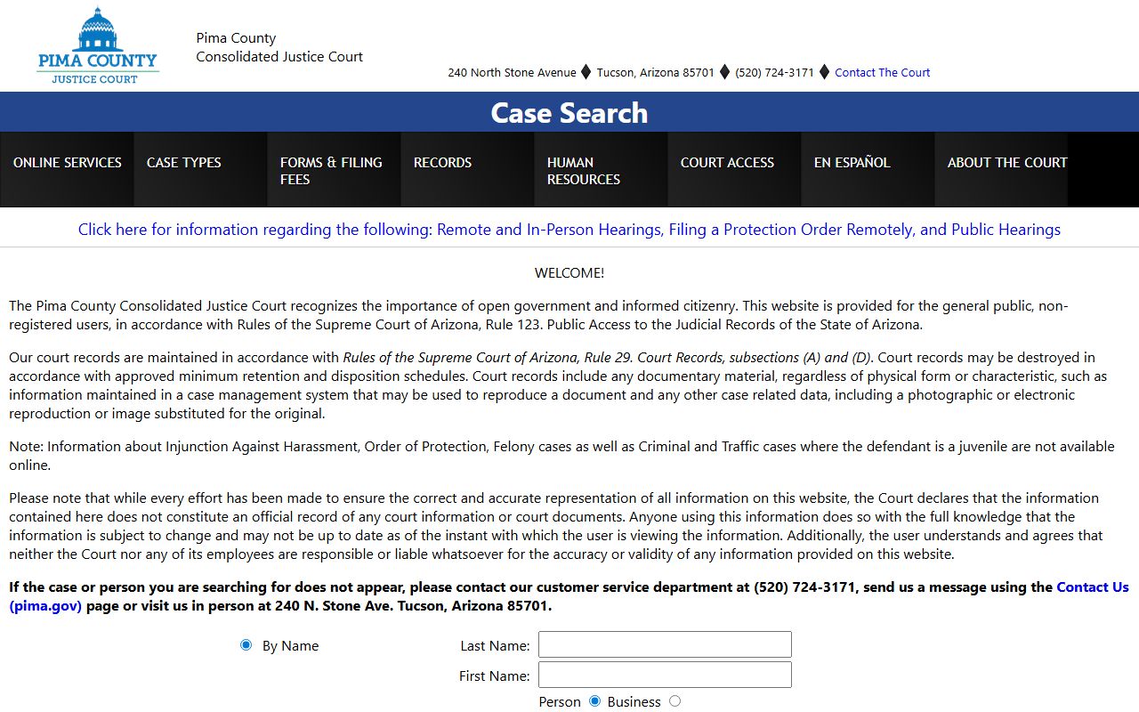 Pima County case search database