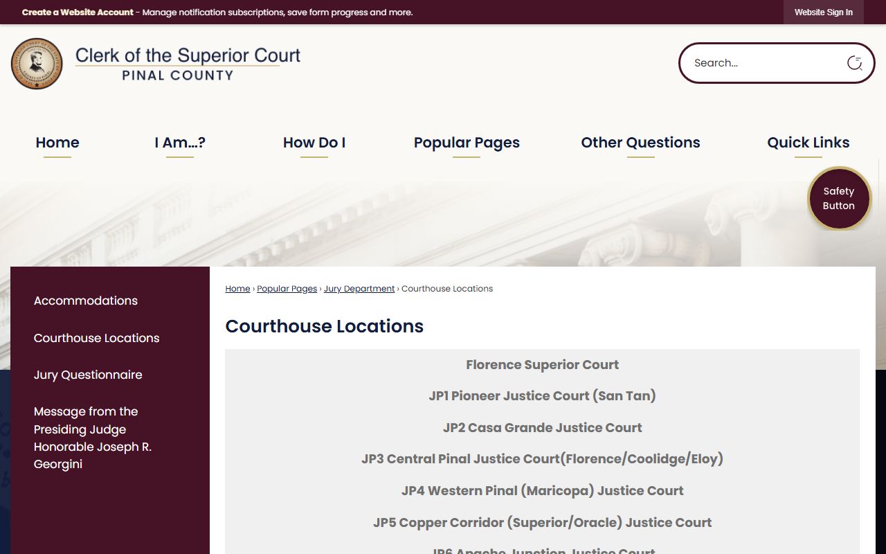 Pinal County courthouse locations directory