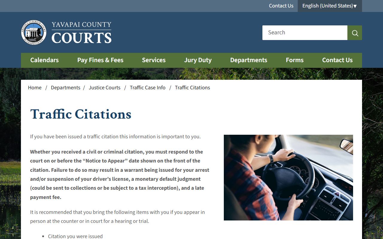 Yavapai County traffic citation instructions