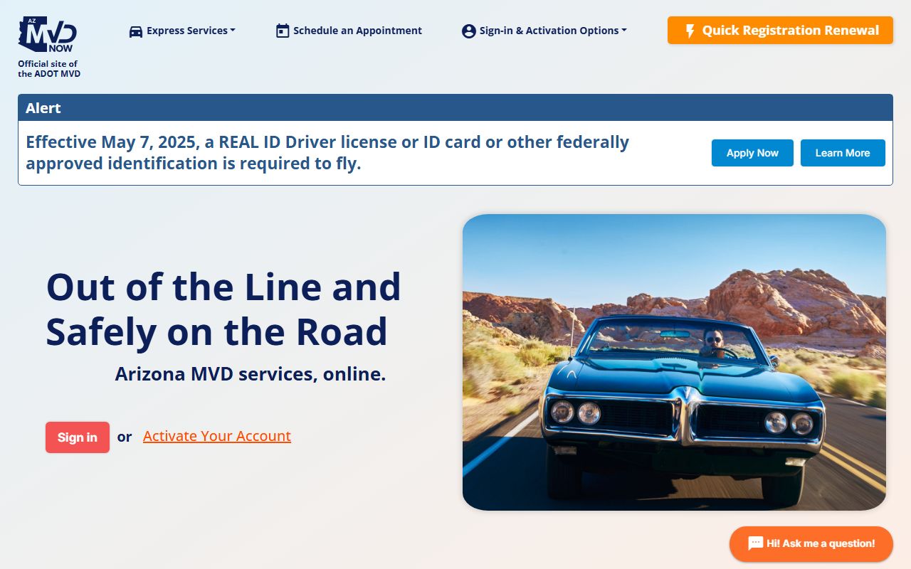 AZMVDNow portal for motor vehicle records